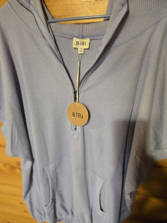 BiBi Tops - BiBi Light Lavender Half-Zip Ribbed Hoodie